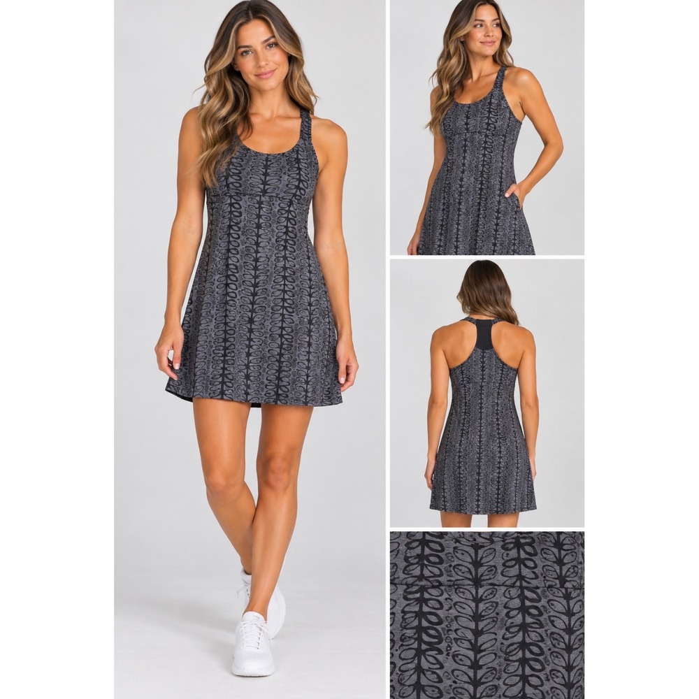Columbia Omni-Wick Racerback Active Dress Grey Black Print Built-in Bra Size M